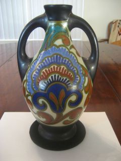 Lovely Vintage Gouda Holland Art Pottery Handled Vase, c1930s