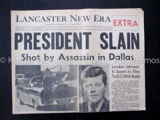 1963 Newspaper   Lancaster New Era   President Slain, Shot by Assassin 