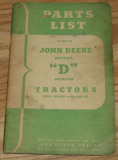 ORIGINAL! John Deere D Tractor Parts Catalog Manual PL RDI 7 46 s/n 