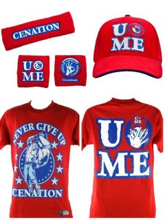 John Cena Red Cenation WWE Costume T shirt Baseball Hat Headband 