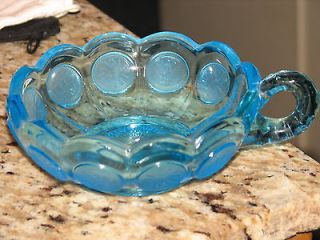 Vintage Kemple Blue Pressed Glass Candy Dish/Bowl with Handle