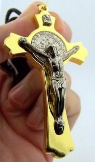 St Saint Benedict Crucifix Cross Religious Silver Gold Medal Pendant w 