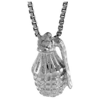   Silver Small Hand Grenade Pendant,Charm,18 Italian Box Chain #4p859