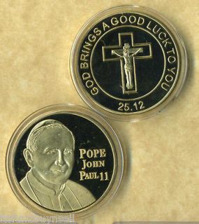 POPE JOHN PAUL II 24 KT GOLD COIN GOOD LUCK NEW BH