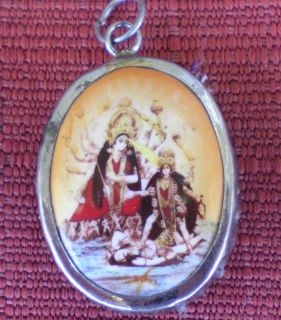 Hindu Deity Pendant Metal and Enamel KALI & DURGA w/ Brown Background