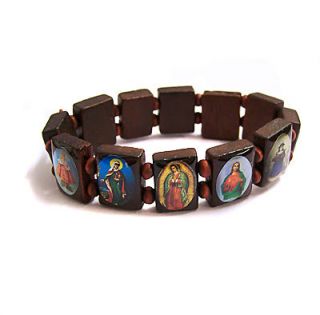 Jesus Christ / Holy Saints Wooden Brown Wrist Bracelet   Religious 