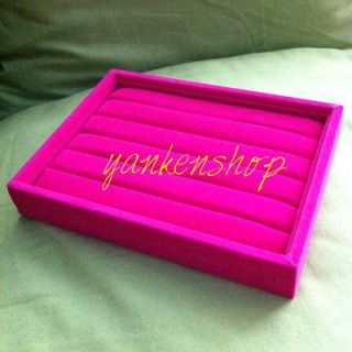 D70 Hot Pink Fabric Rings Earrings Jewelry Display Stand Tray (W6 x 
