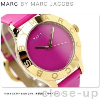 New* Marc Jacobs Watch Large Blade Gold Pink Amethyst Leather W/ Box 