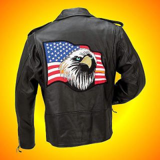 Solid Leather Motorcycle Jacket America​n Eagle Patch Mens MEDIUM