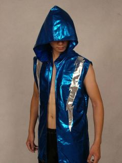 lycra spandex zentai wrestling jacket/vest metallic blue with thunder 