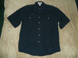 AUSTIN CLOTHING CO mens L navy blue CHECK short sleeve button shirt 