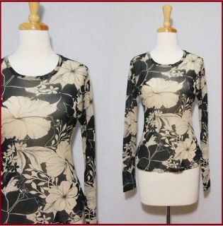 KAREN KANE  M  Black & Tan Elegant Sheer Floral Print Knit Top 