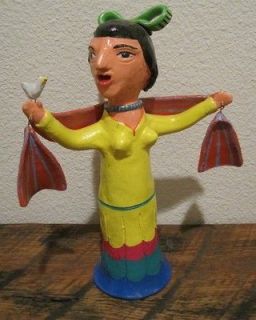   Swinging Shawl Singing to a Bird Signed Ortega Mexican Folk Art