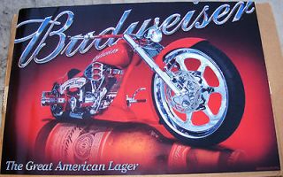 NEW Posters BUDWEISER BEER MOTORCYCLE Pub Sign Chopper NOS Poster