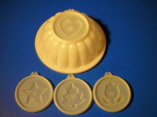 Vintage Tupperware Mold Jello Clear White Cover 4 inserts Tree Star 