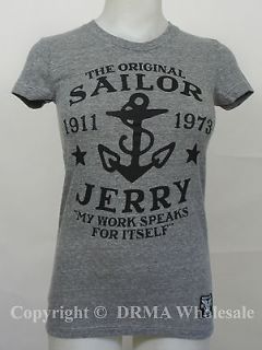 SAILOR JERRY Tattoo My Work Speaks Anchor Girl Juniors Tee T Shirt S M 