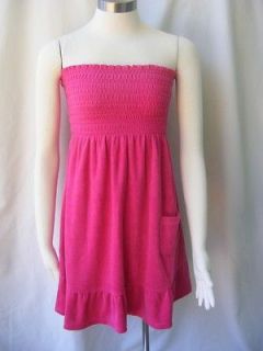 JUICY COUTURE Tube Dress Hot Pink Plush Terry Crest Logo Pocket Ruffle 