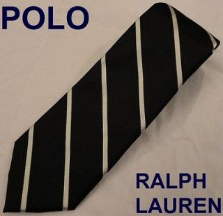 New POLO Ralph Lauren tie $125 black silver stripes silk classic prep 