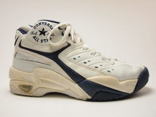1990s CONVERSE REACT Vintage White Navy Lthr Basketball Shoes EU 40.5 
