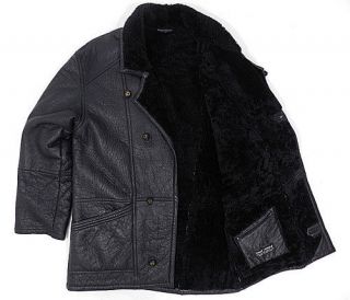 Vtg Mens black sheepskin coat genuine lambskin fur shearling Sz L