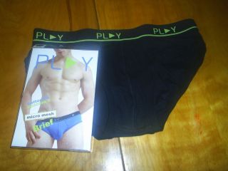 Play 94% Cotton 6% Spandex Micro Mesh Brief Size Large 34 36 Black New