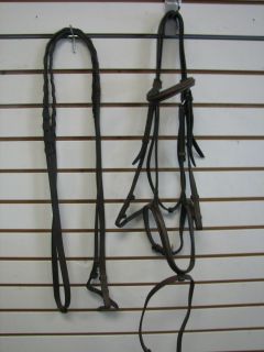 used leather snaffle flash bridle w reins size full brown