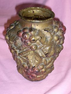 Early 1900s Antique GOOFUS Glass Vase Pressed Grapes Gold Red 