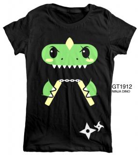   Sleeves Ninja Dino Dinosaur Ladies T Shirt Cute, Emo, Kitsch, Funny