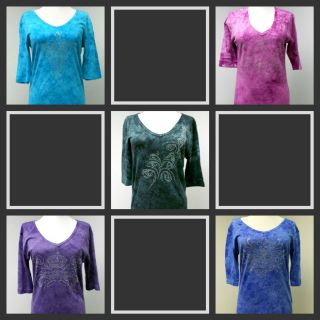 New Sledge Womens Tie Dye Shirt Rhinestones Pink Black Blue Purple S M 