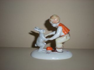 metzler ortloff porcelain boy with rabbit figure from austria time