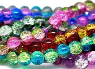   Crackle Glass Beads Charms Rondelle Round Crystal Spacer Craft Loose