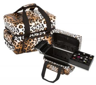 Soft Sided Leopard Nail Polish Foundation Artist Makeup Cosmetic Bag 