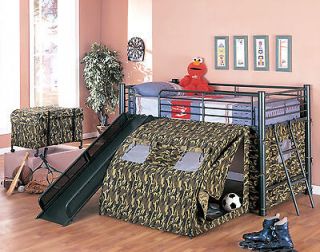 Loft Bed with Slide and Tent   Camouflage Bunk Bed Camo Bunkbed 