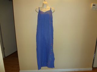 KIKO Womens linen Sp Strap Maxi Dress, Blue, size L, embroidery and 
