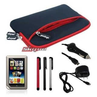 Red Bag Case+Car Wall Charger+Film Protector+3X Stylus Pen For Nook 