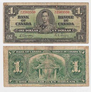 bank of canada king george vi one dollar 1937 c