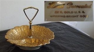 Vintage Weeping Bright Gold Hand Decorated 3 Section Serving Tray