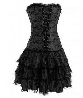 Black corset&skirt lace up basque retro gothic party evening dress
