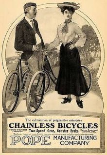 1904 Ad Chainless Pope Bicycles 2 Speed Coaster Brake   ORIGINAL 