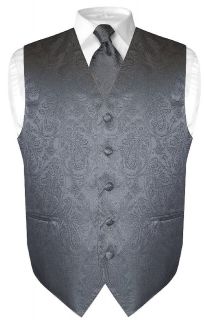 Mens Charcoal Gray Paisley Design Dress Vest NeckTie Set size Extra 
