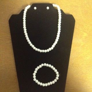 Kids Pearl Necklace, Bracelet, And Earring Set, Classic Beauty! White 