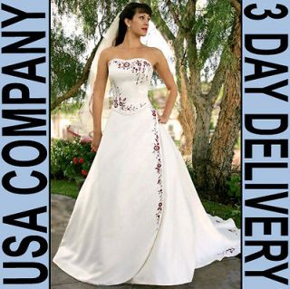 Eve Burgundy/LIGHT GOLD Corset Strapless Wedding Dress Gown Size 12 