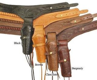 38 Caliber Leather Western Holster SINGLE Gun Rig Belt Tooled Size 42 