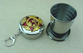 RUSSIAN SOVIET USSR CCCP STAR FOLDING CUP CHAIN STAINLESS STEEL VODKA 