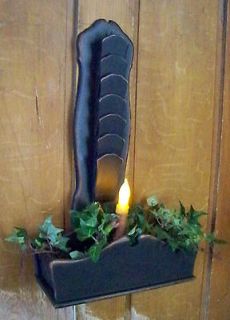 Prim Wall Letter Holder with Ivy & Battery Candle in Tray Black with 