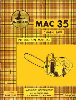 mcculloch mac 35 chain saw owners manual w parts list