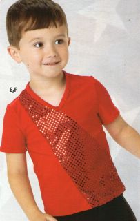 NWOT Sequin v neck dance top pullover short sleeve red child size boy 