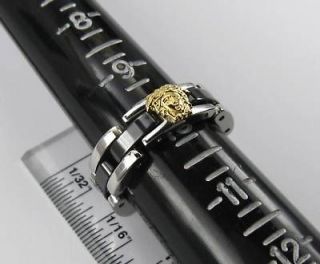 18k Gold Medusa Versace Style Onyx Chain Ring 316L Stainless Steel 