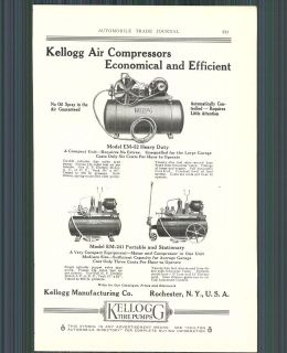 1922 ad Gas Station Garage Kellogg Air Compressors Tire Pumps