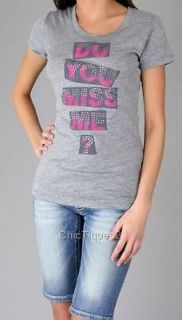 Miss Me Tee Top Sassy Do You Miss Me Stud Short Sleeve Grey DT003 Sz S 